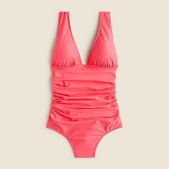 J Crew Swim Suit Womens 4 Fuscia Pink Ruched V Neck One Piece Cups Summer NWT - Picture 6 of 9